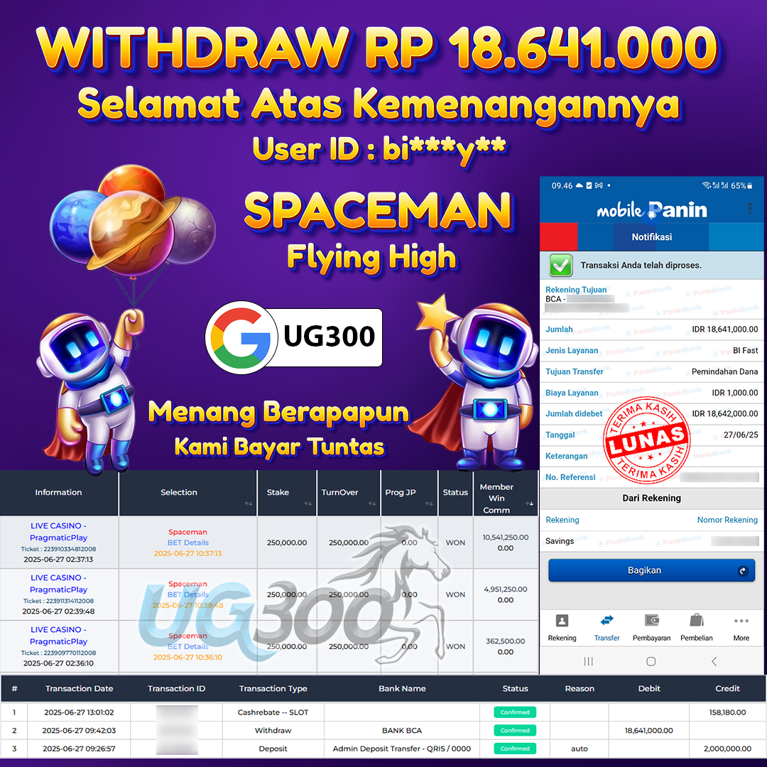 UG300 SPACEMAN JACKPOT Rp.18,641,000- DI BAYAR TUNTAS